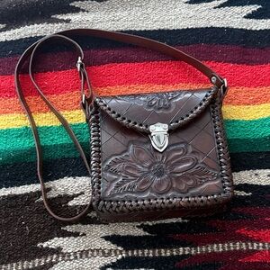 MEXICANA Dark Brown Floral Leather Crossbody Bag